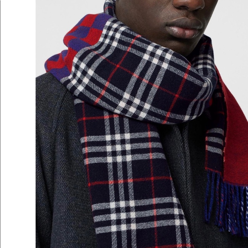 BURBERRY UNISEX CASHMERE SCARF, MIX CHECK PATTERN - Picture 7 of 14